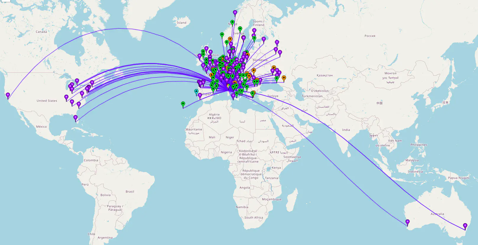 Map of QSOs made from Corsica.